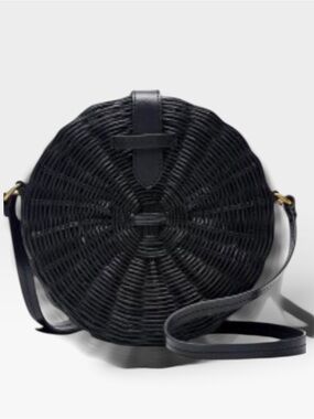 J. Crew Black Round Woven Straw Crossbody Bag